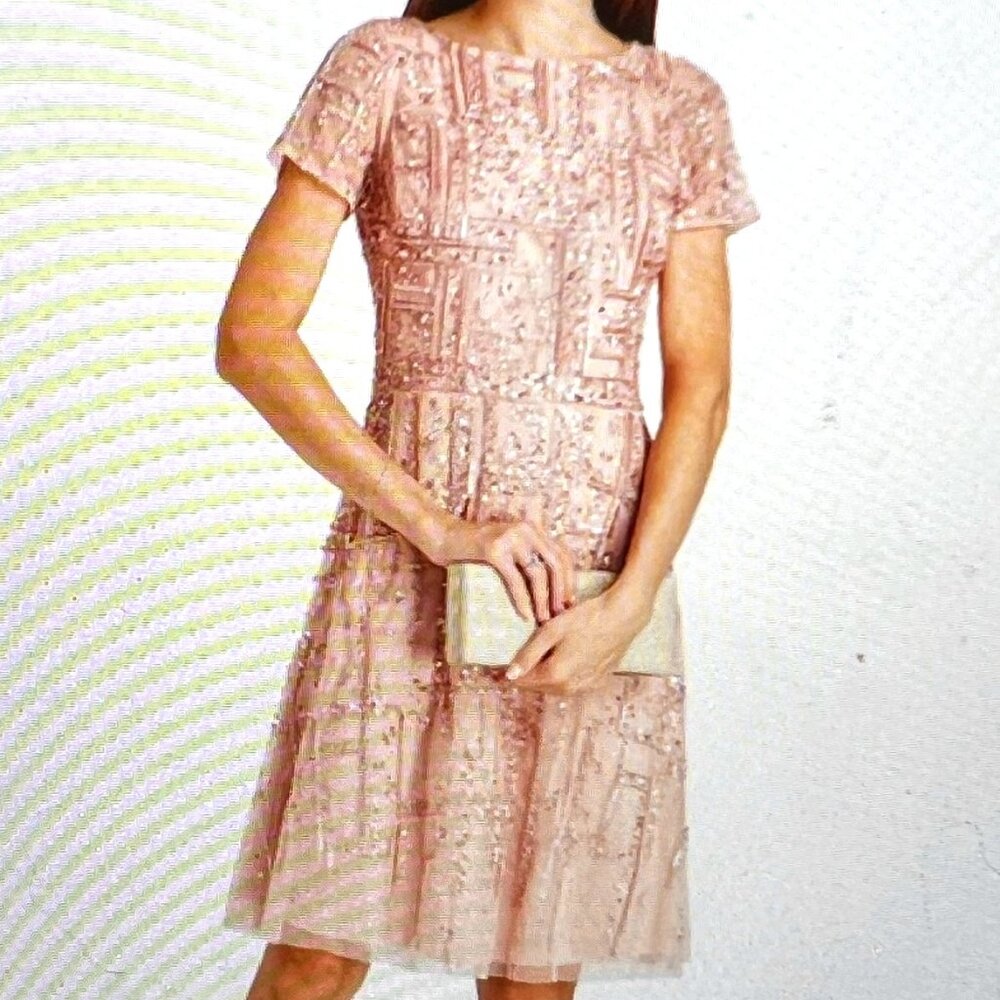 Aidan Mattox Beaded Short Knee-Length Summer/Wedding Dress - Petal - Size 2